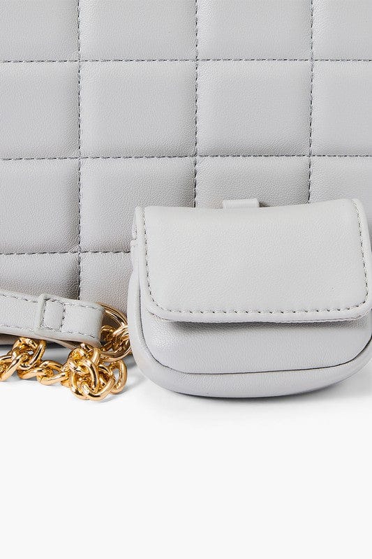 Light Gray Quilted Crossbody - Fashion Bop