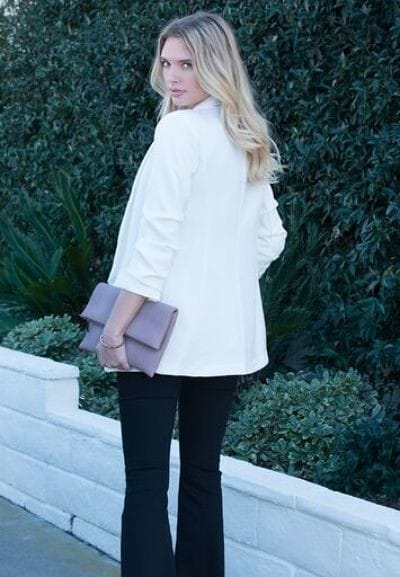 OFF WHITE TUCKED SLEEVE BLAZER WITH POCKET DETAIL - Fashion Bop