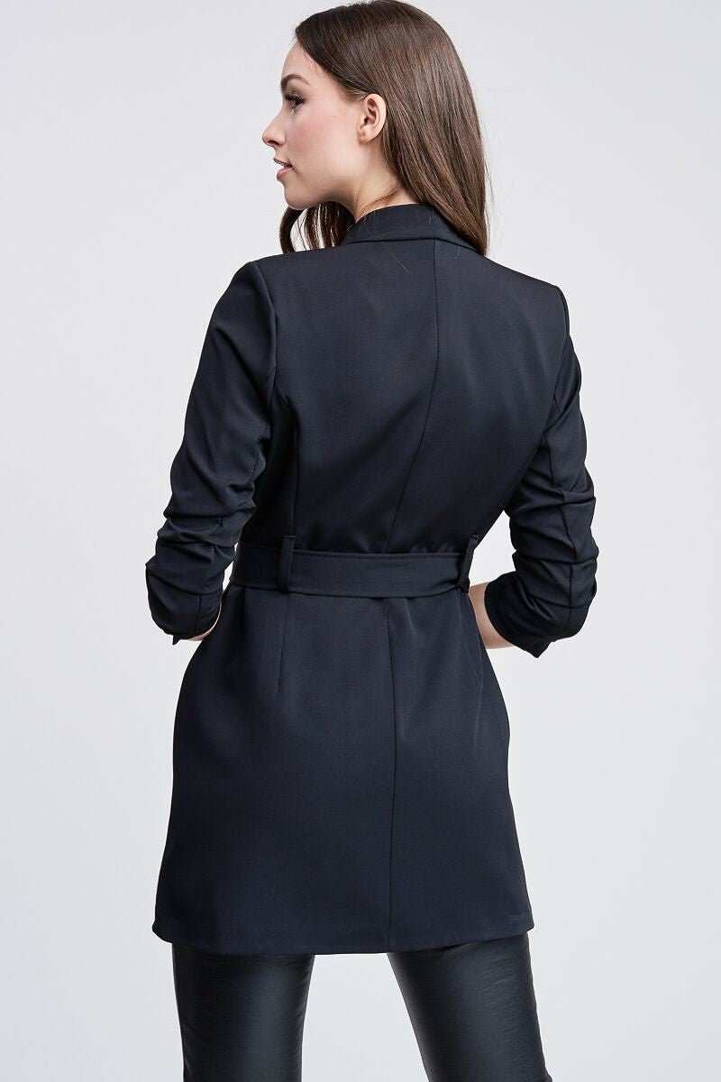 BLACK BELTED BLAZER - Fashion Bop