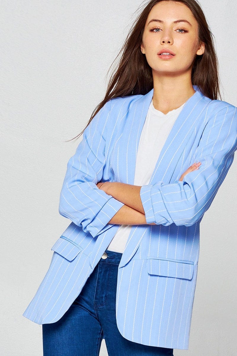 Sky Blue Pin Stripe Blazer - Fashion Bop