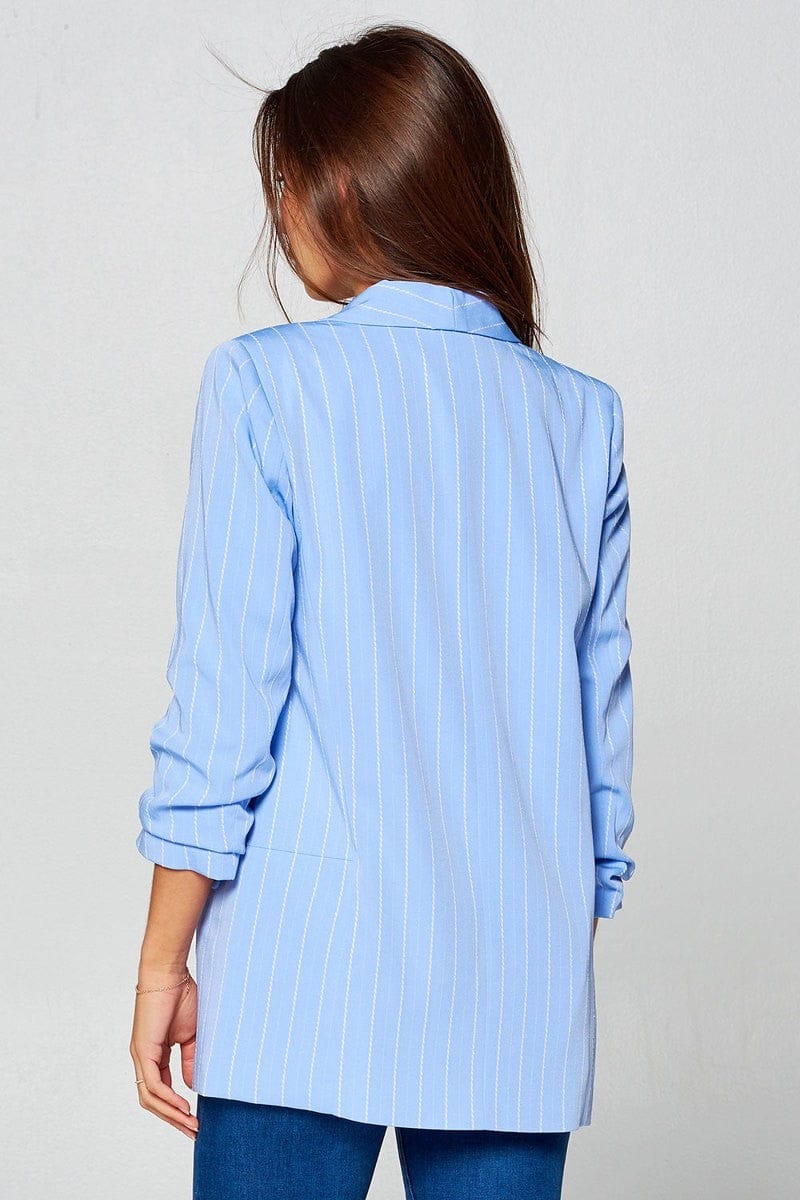 Sky Blue Pin Stripe Blazer - Fashion Bop