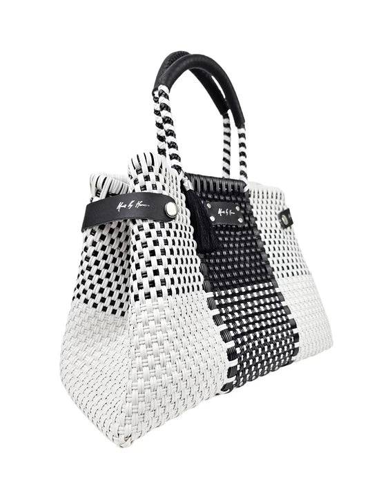 Sustainable Lux Black &amp; White Color-block Handbag - Fashion Bop