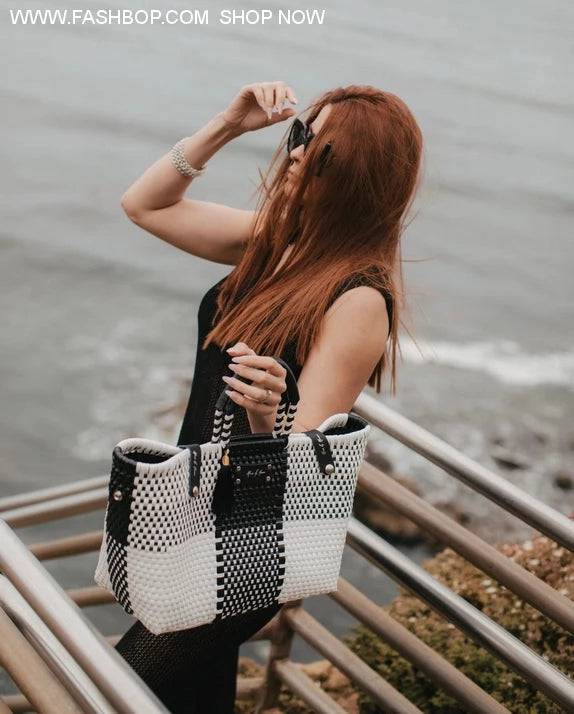 Sustainable Lux Black &amp; White Color-block Handbag - Fashion Bop
