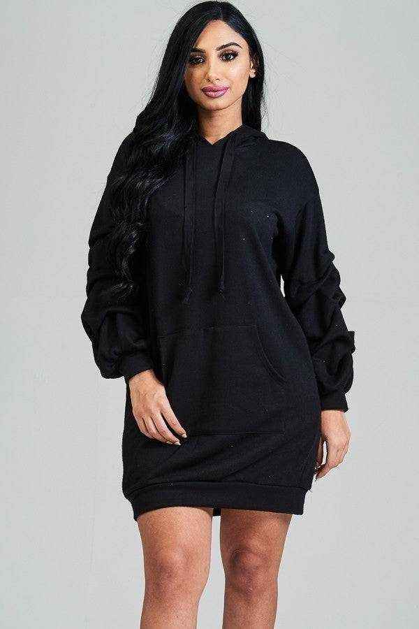 Sweatshirt Dress With Hoodie - Fashion Bop
