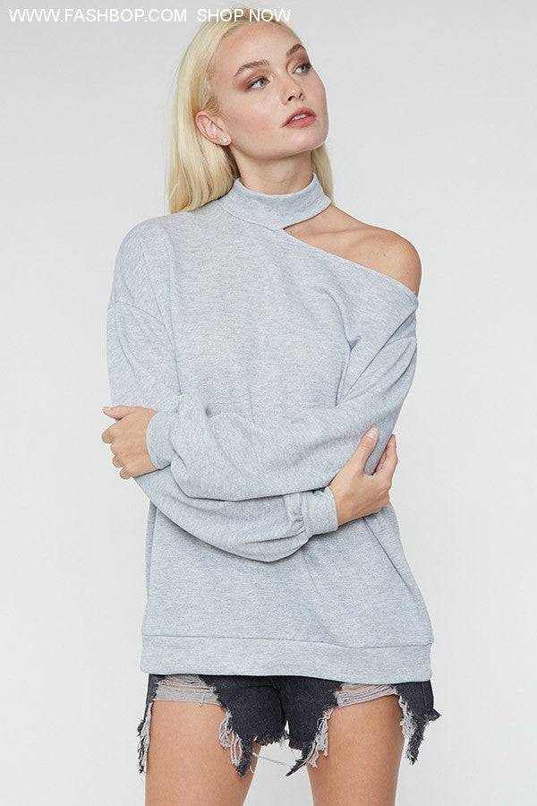 Open Shoulder Sweatshirt Look - Fashion Bop