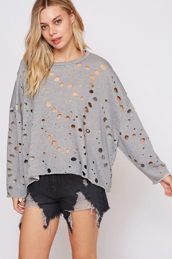 Gray Laser Cut Sweatshirt - Fashion Bop